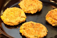 salmon corn cakes cooking